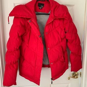 Red puffer jacket